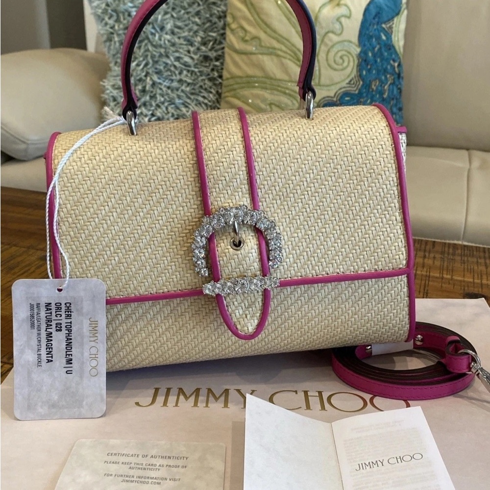 Jimmy Choo Beige and Pink Satchel with stunning sparkling diamonds stones style